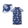 thumbnail image 1 of Toddler Swimsuit Boys Shark Print One Piece Zipper Swimsuit Kids Water Sport Short Sleeve Swimwear Bathing Suits with Hat Maillot De Bain Enfant Blue 12 Months-18 Months, 1 of 7