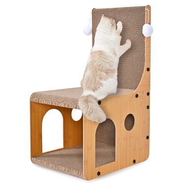 Cat Scratcher Cat House Bed, L-Shaped Vertical Cat Scratching Board with 2 Ball Toys Cat Scratcher for Wall and Couch Protection