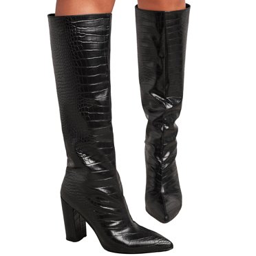 Bottes Hauteur Genou pour Femmes 2025 Hiver Automne en Cuir à Bout Pointu à Talon Haut Épais Bottes Hautes Bottes Habillées Mode