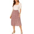 thumbnail image 2 of Unique Bargains Jupe Paysanne pour Femme à Taille Élastique, Ligne A, Midi, Imprimé Feuilles, Rouge Blanc, P, 2 of 7