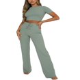 thumbnail image 1 of Womens Knit Drawstring Pants Straight Wide Leg Solid Color Yoga Sweatpants Loose Fit Soft Long Pants, 1 of 8