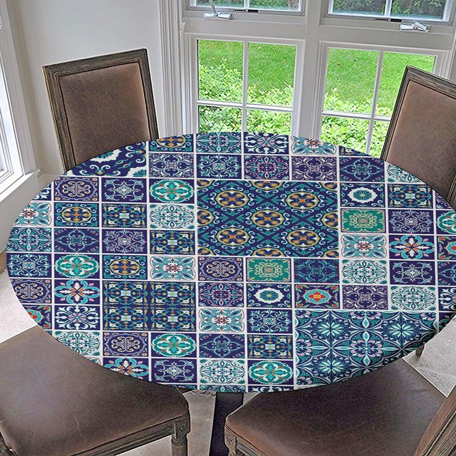 ziyahi Bord Élastique Imperméable Dos Ajusté Nappe Ronde Nappe Ronde Housse de Table Nappes Style B 1,5 m
