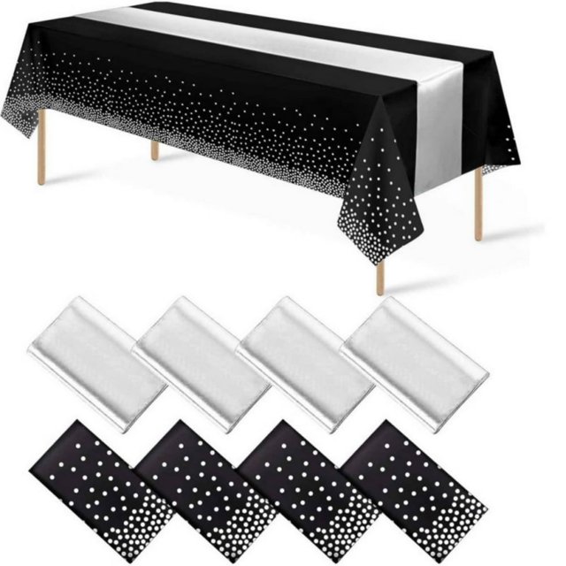 1 Pack Plastic Table Cloth Cover + 1 Pack Satin Table Runner for Parties Disposable Tablecloth for Rectangle Tables Birthday Wedding Graduation Mather Valentine‘s Day Christmas Party Su