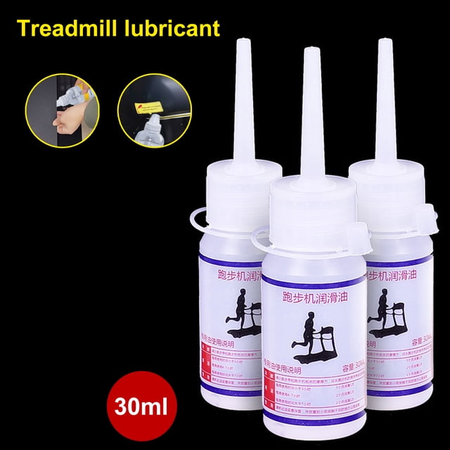Lubelski 30ml treadmill lubricant made of polydimethylsiloxane, displayed in three compact bottles with pointed applicator tips. Ideal for reducing friction and noise, maintaining treadmill performance, and suitable for exercise machines like treadmills, spinning bikes, and elliptical machines. Each bottle measures approximately 120mm x 25mm.
