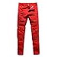 thumbnail image 3 of Rexcyril Men's Moto Biker Jeans Distressed Ripped Skinny Slim Fit Denim Pants with Zippers Red W30, 3 of 4