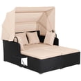 thumbnail image 2 of Costway Patio Rattan Daybed Lounge Retractable Top Canopy Side Tables Cushions Beige, 2 of 10