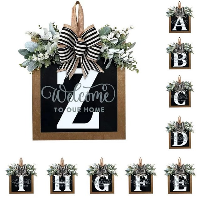 Décorations de Porte d'Entrée Signe de Couronne d'Alphabet Décoration Suspendue Extérieure 11.8"*11.8"
