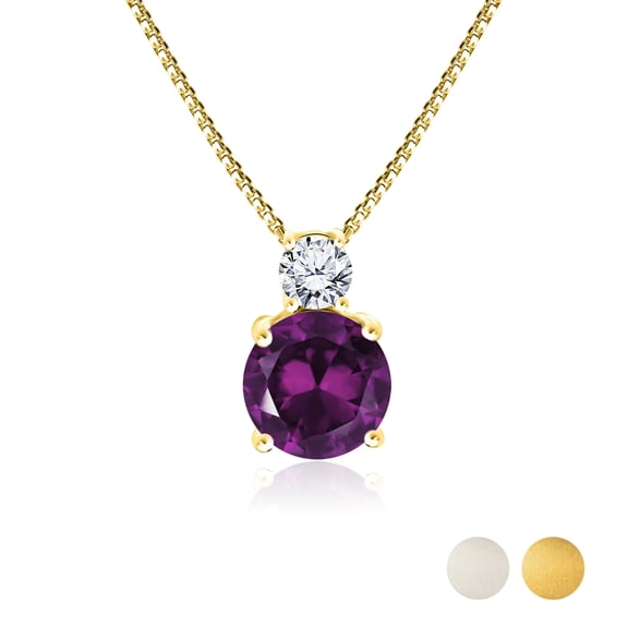 JeenMata 3.75 Carat February Amethyst Birthstone Necklace - Dangling Round Cut Necklace Pendant in Yellow Gold Plating