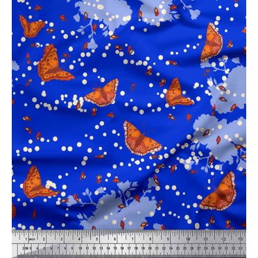 Soimoi Velvet Fabric Dot,Floral & Butterfly Decor Fabric Printed Yard 58 Inch Wide
