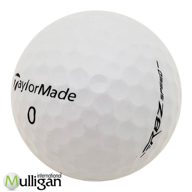 Mulligan - 60 Taylormade RBZ Speed 4A Balles de Golf Recyclées Usagées Montrant un Gros Plan d'Une Balle de Golf Blanche Bosselée avec logo Taylormade Noir, Numéro 0 et Image de Marque RBZ Speed, Offrant des Balles Recyclées en Bon État avec Toucher Doux et distance Maximale, Convenant Aussi aux Séances d'Entraînement.