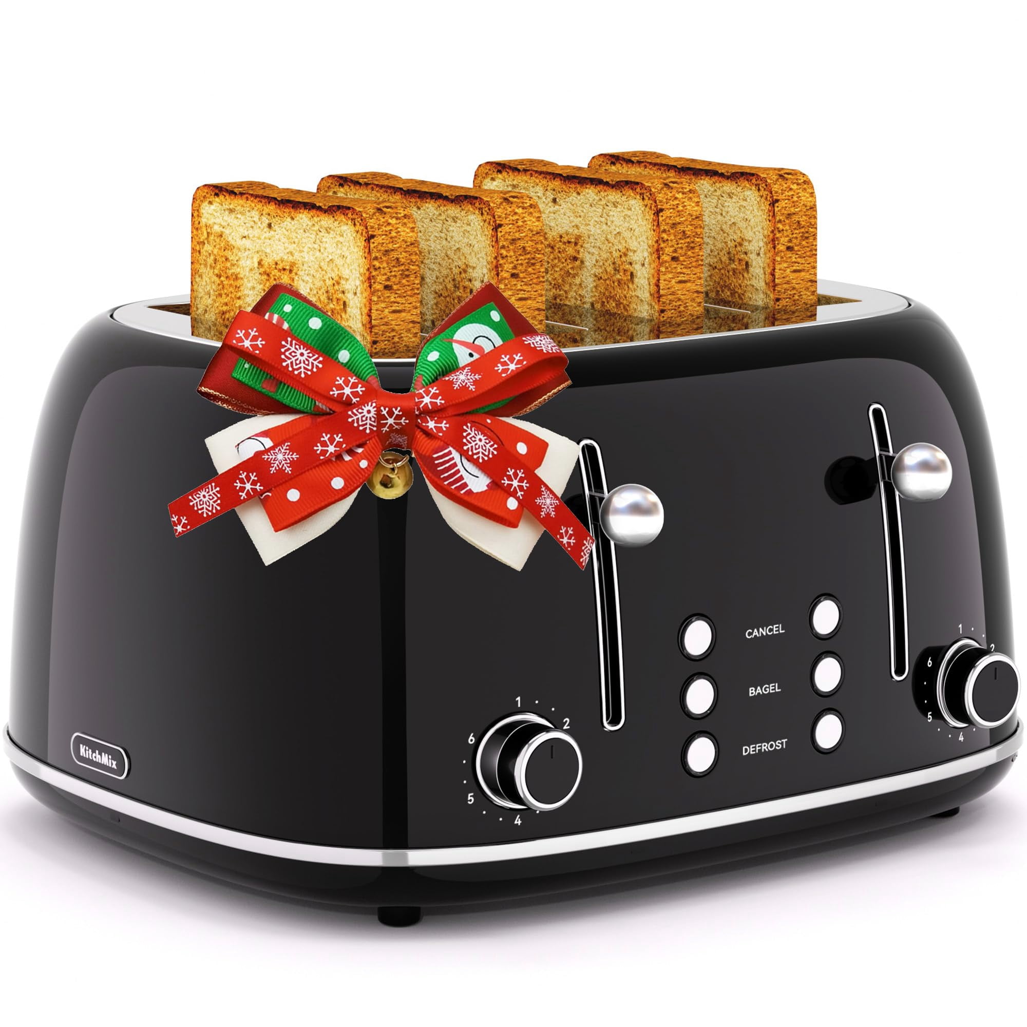 Toaster 4 Slice, Retro Stainless Toaster with 6 Bread Shade Settings,1.5''Wide Slots with Cancel/Defrost/Reheat Functions,Dual Independent Control Pa