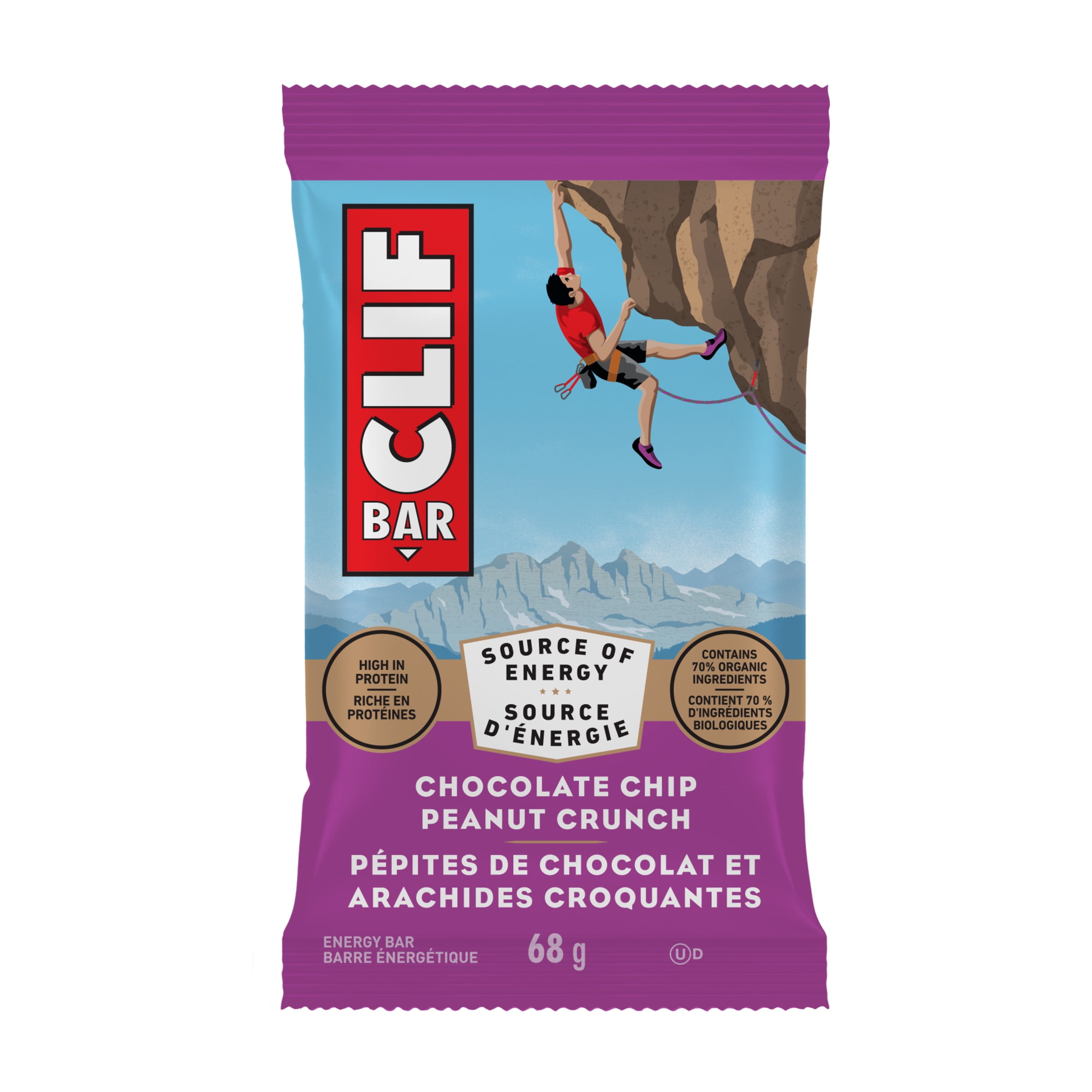 CLIF BAR Barres Énergétiques, Pépites de Chocolat et Arachides Croquantes, Barre Granola, Riche en Protéines, Collations, Barres Déjeuner, Contient 70 % d'Ingrédients Biologiques Boîte de 10 Barres