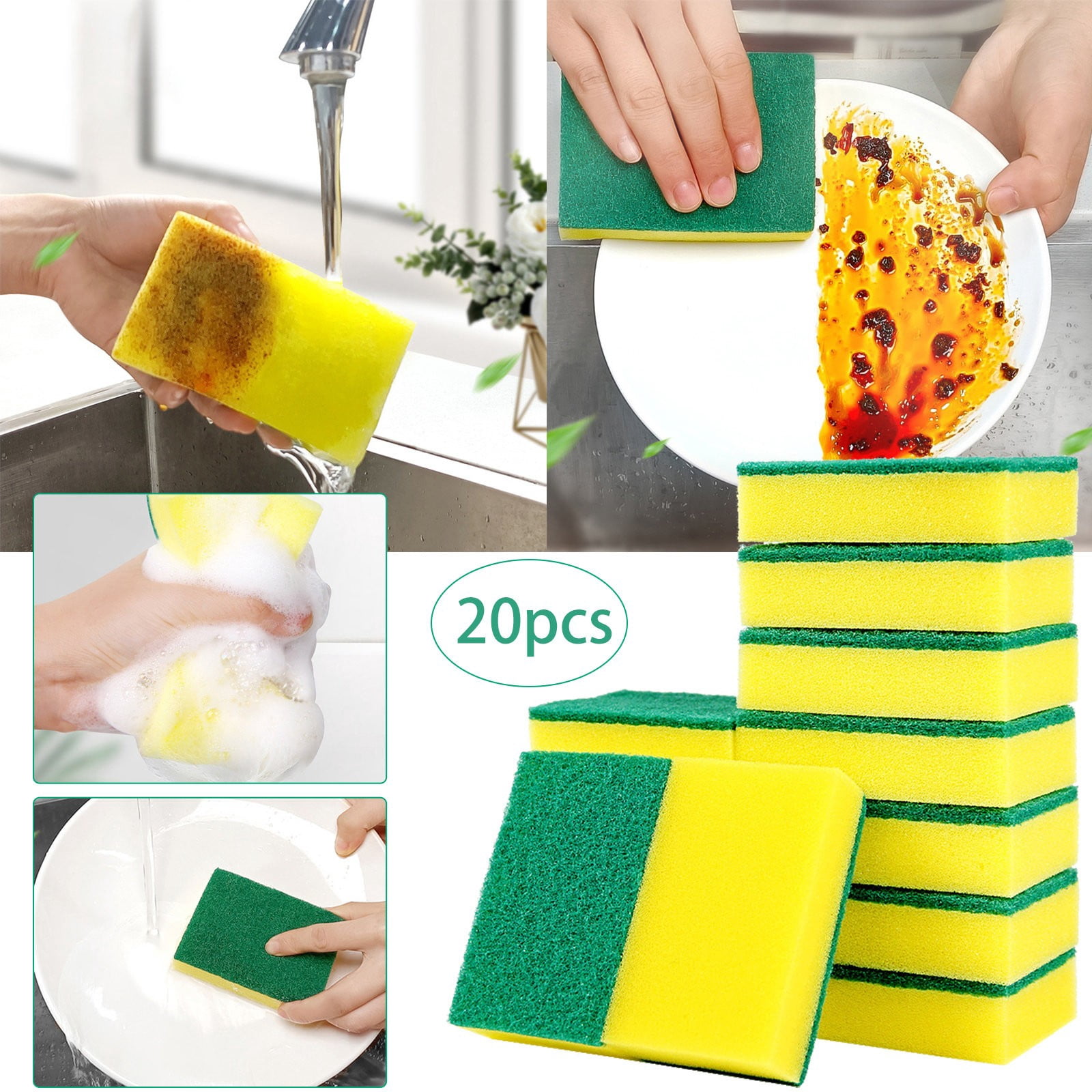 Double Scrub Sponges for Dishwashing and Kitchen Cleaning -Purpose Scrubber Brush Pads Set for Home Bathroom Garage Use
