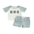 thumbnail image 1 of Toddlers Boys Ribbed 2Pcs Outfits  Short Sleeve O-Neck Letter Printed T-Shirt + Waist Drawstring Short Pants, 1 of 7