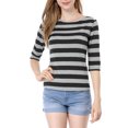 thumbnail image 1 of INSPIRE CHIC Hauts pour Femmes Non Doublés Col Rond Manches au Coude Coupe Ajustée T-Shirt Décontracté m Noir, 1 of 8