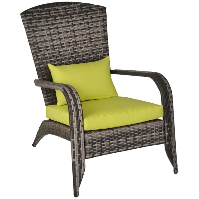 Outsunny Chaise Adirondack d'Extérieur en Rotin pour Foyer avec Coussin Vert