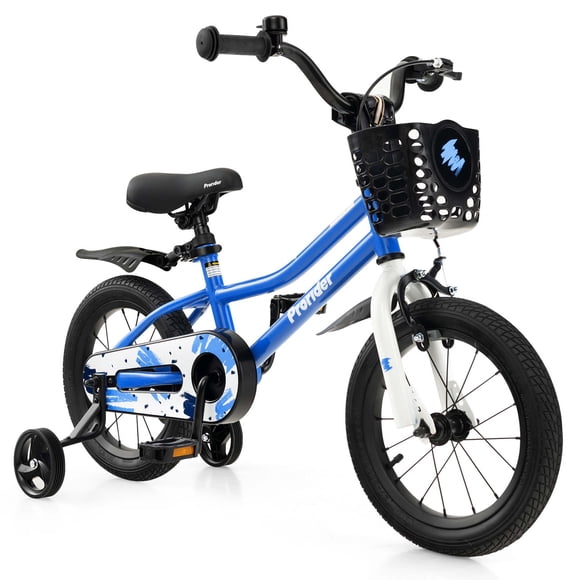 Costway 14'' Kid's Bike with Removable Training Wheels & Basket for 3-5 Years Old Skyblue