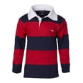 thumbnail image 1 of Sportoli?‚? ® Grands Garçons Polo Rugby à Manches Longues à Larges Rayures 100 % Coton - Rouge (Taille 12), 1 of 7
