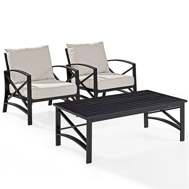 Crosley Furniture Kaplan 3Pc Fabric Conversation Set in Oil Bronze/Oatmeal