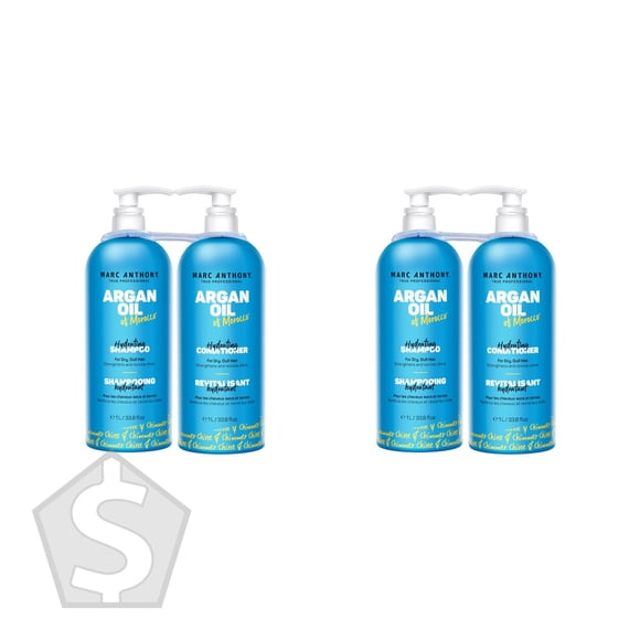 Marc Anthony Argan Oil and Keratin Shampoo and Conditioner Set, 4 × 1 L Bottles (Pack of 2), 4 L Total