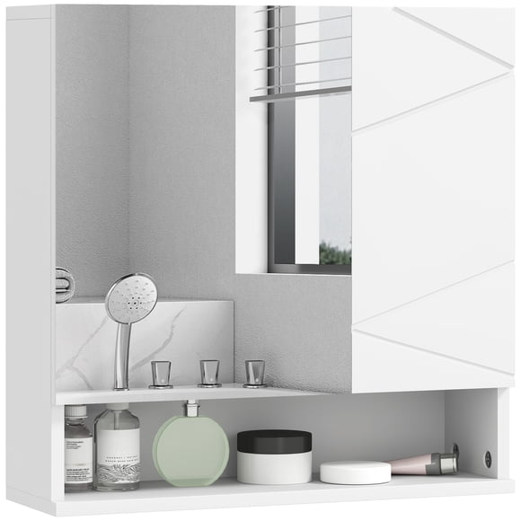 kleankin Armoire à Pharmacie avec Tablette, Armoire-Miroir de Salle de Bain, Blanc