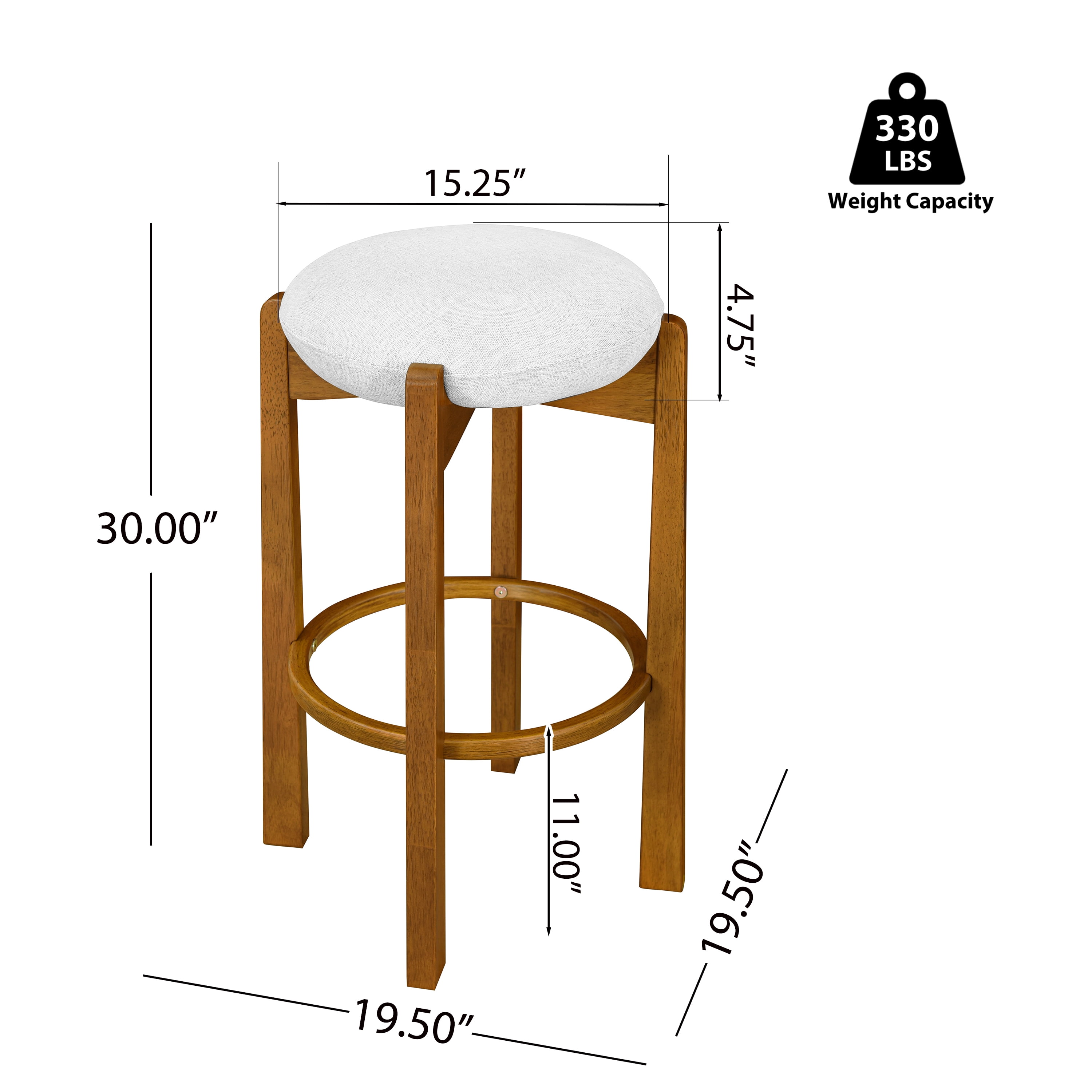 Ensemble de 4 tabourets de bar ronds Tara de Noble House, coussin rembourré ivoire, noyer et ivoire