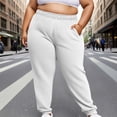 thumbnail image 2 of Women's Plus Size Pants High Waisted Drawstring Solid Color Sweatpants Elastic Taper Leg Lounge Joggers Pant White XXXXXL, 2 of 6