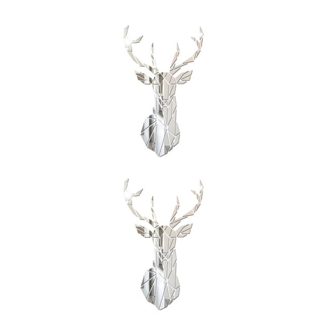 Decodeary Personalized Home Style With 3D Mirror Deer Wall Stickers Acrylic 3D Deer Head Mirror Wall Sticker Multifunctional silver S 2Set