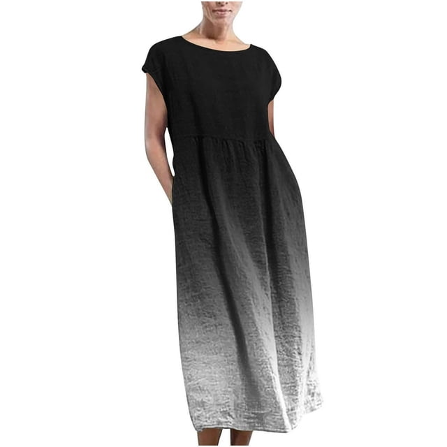 Robes pour Femmes Été Décontractées Amples Robe d'Été Sans Manches Plage Longue Ample Caftan Robe Maxi avec Poches