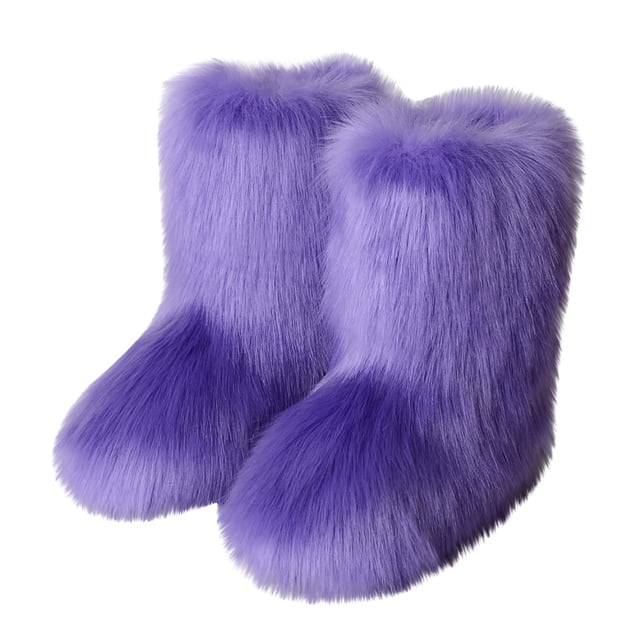 CEHVOM Women's Color Imitation Animal Boots Plus Cashmere Boots Snow Boots