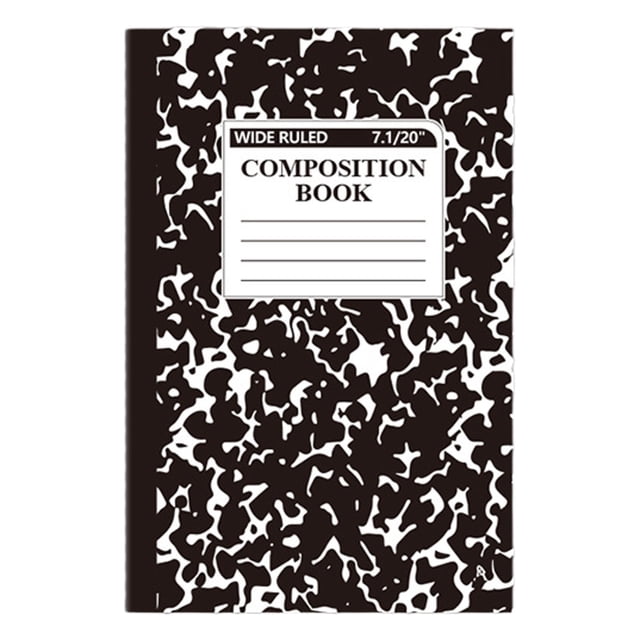 ZTTD Composition Notebook, 1 Pack, wide-ruled paper with 60 pages (30 sheets) measuring 5.51 x 8.27 inches. Features a black marble cover, sewn binding for durability, and sleek design. Suitable for school, work, journaling, or personal organization.