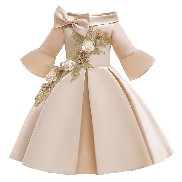 FhsagQ Dresses Christmas Dresses for Girls Size 14-16 Fancy Floral Kids Girls Princess Bridesmaid Gown Birthday Party Wedding Dress Girls Christmas Dresses Size 7 Fancy Beige 9-10 Years