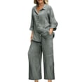thumbnail image 1 of Miqool 2 Piece Sets for Women Summer Tracksuits Button Down Oversized Shirts and Wide Leg Long Pants Two Piece Lounge Sets Matching Outfits with Pockets, 1 of 6