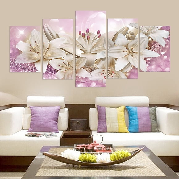 Teissuly Nouvelles Fleurs Art Mural Floral Toile 5 Images Élégante Décoration Murale Fleur Moderne Chambre Salon Décoration Murale Vintage Impressions sur Toile Suspensions Murales en Toile de Fleurs