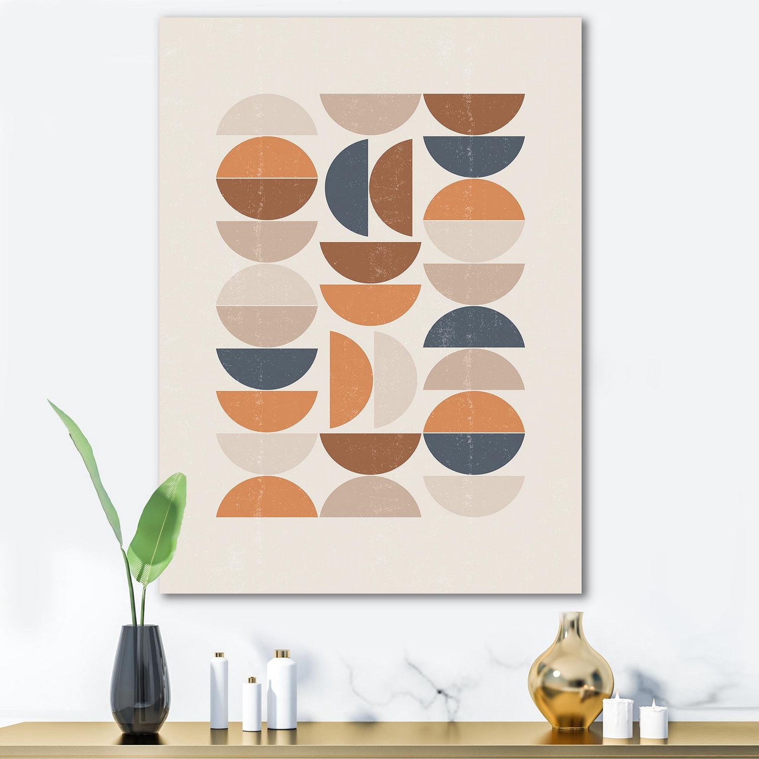 Designart Soleil abstrait et lune S en bleu et orange Art mural sur toile
