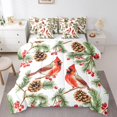 thumbnail image 1 of Ensemble de Literie Cardinal Très Grand Branches d'Arbre de Pin Housse de Couette, Peinture de Baies Rouges Ensemble de Draps Animaux Sauvages Oiseaux 7 Pcs Lit en Sac pour Enfants Garçons, 1 of 5