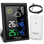 Geevon Indoor Outdoor Thermometer Wireless, Color Display Weather Station Wireless Indoor Outdoor Thermometer, Temperature Humidity Monitor with Alarm Clock and Backlight