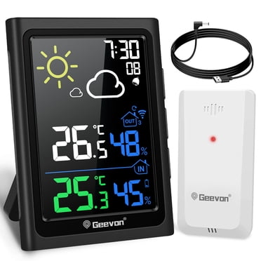 Geevon Indoor Outdoor Thermometer Wireless, Color Display Weather Station Wireless Indoor Outdoor Thermometer, Temperature Humidity Monitor with Alarm Clock and Backlight