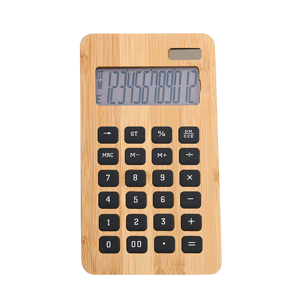 Desktop Bamboo Calculator Counter 12 Digit Display Solar and Button Battery Dual Power Supply Eco-Friendly Calculation Tool for Home Office School Store