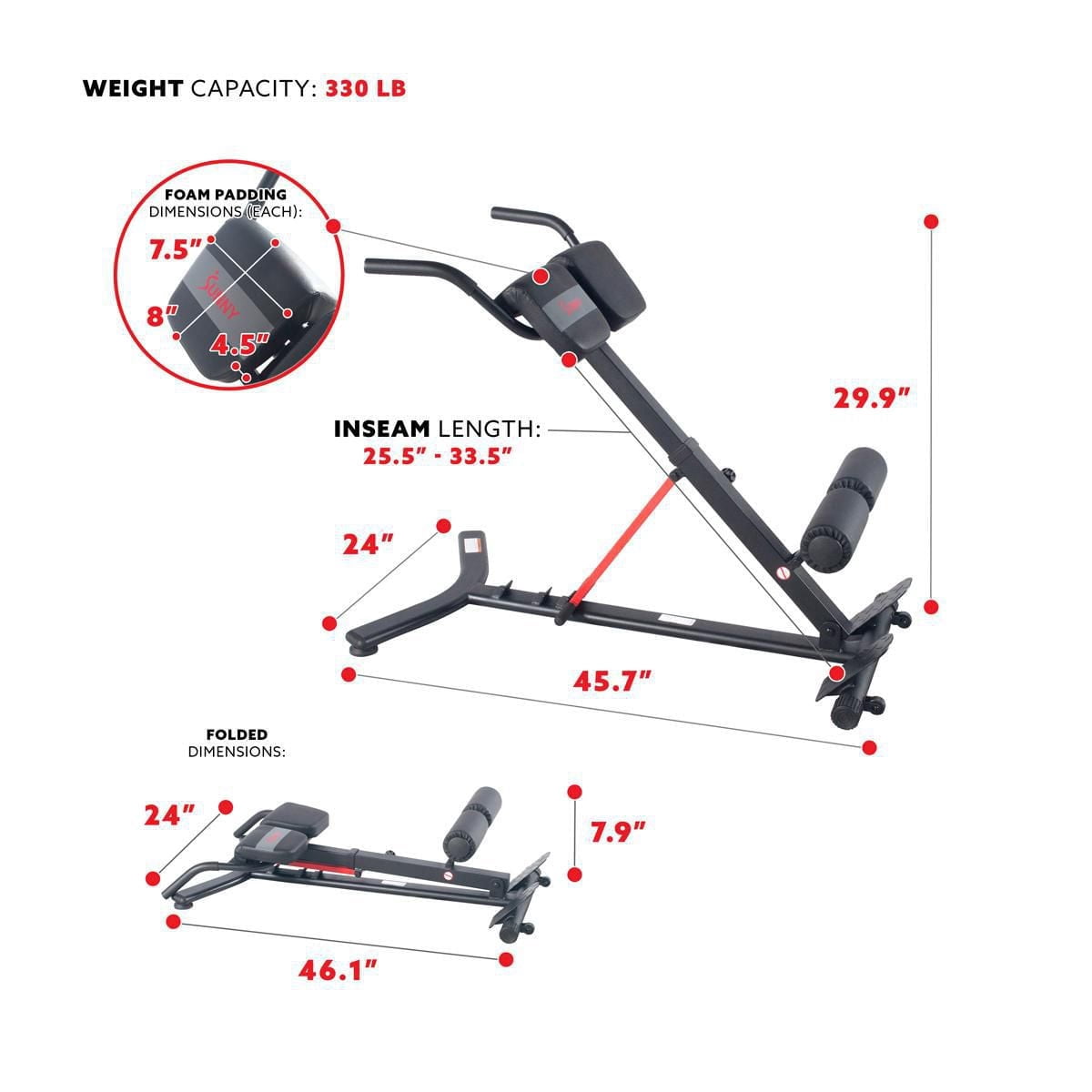 Sunny Health & Fitness Chaise Romaine Hyperextension avec Station Dip - SF-BH620062