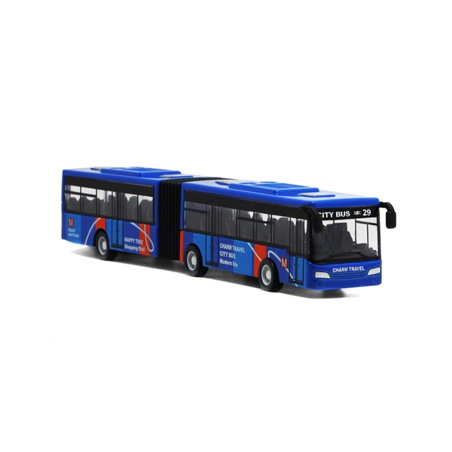mmirethe Double Sections Baby Pull Back Car Bus Children Toy Model Display Toddlers Collection Ornaments Birthday Interactive Toys Blue