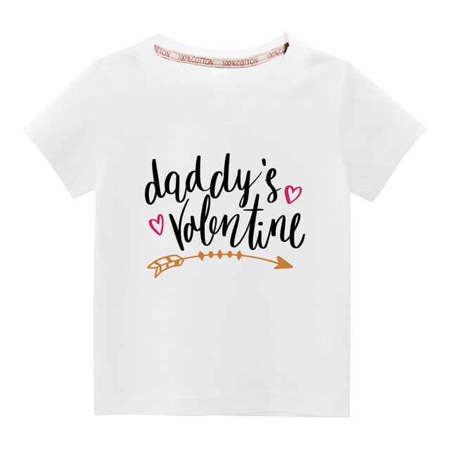 RKSTN Hauts de la Saint-Valentin pour Tout-Petits Garçons Filles 2024 Mode Mignon Couleur Unie Col Rond Hauts Imprimé Cœur Manches Courtes