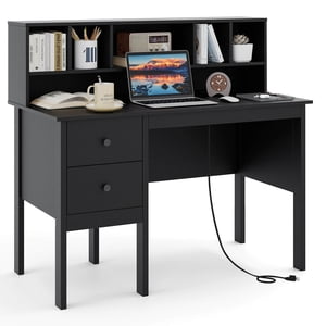 Costway 48" Bureau d'ordinateur avec sorties d'alimentation Type-C 5-Cubby Bouchée & 2 Tiroirs de stockage noir