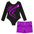 thumbnail image 4 of TiaoBug Girls 2Pcs Rhinestone Tracksuit Long Sleeve Gymnastics Dance Outfit Leotard with Shorts Unitard C03 8, 4 of 6