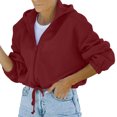 thumbnail image 4 of IROINID Veste Courte Décontractée pour Femmes Couleur Unie à Fermeture Éclair Manches Longues, Vin, 4 of 9