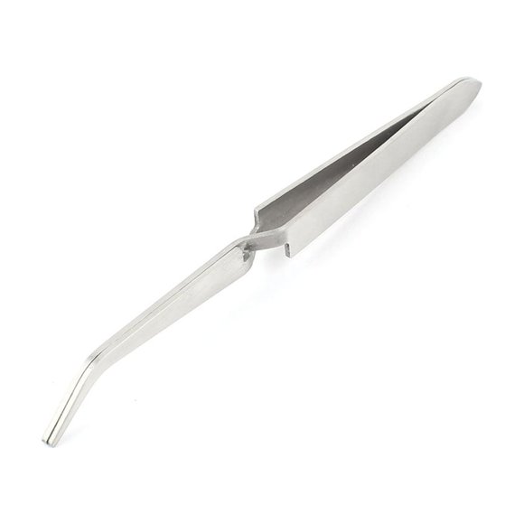 Unique Bargains Silver Tone Pointed Tip Bent Nose Stainless Steel Tweezer Repair Tool