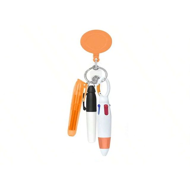 LNGOOR 1Ensemble Ensemble de Stylos Infirmiers Comprenant 1 Surligneur de Pointe, 1 Marqueur Permanent et 1 Stylo à Bille Rétractable avec 1 Badge Infirmier, Clip Rétractable, Enrouleurs de Nom