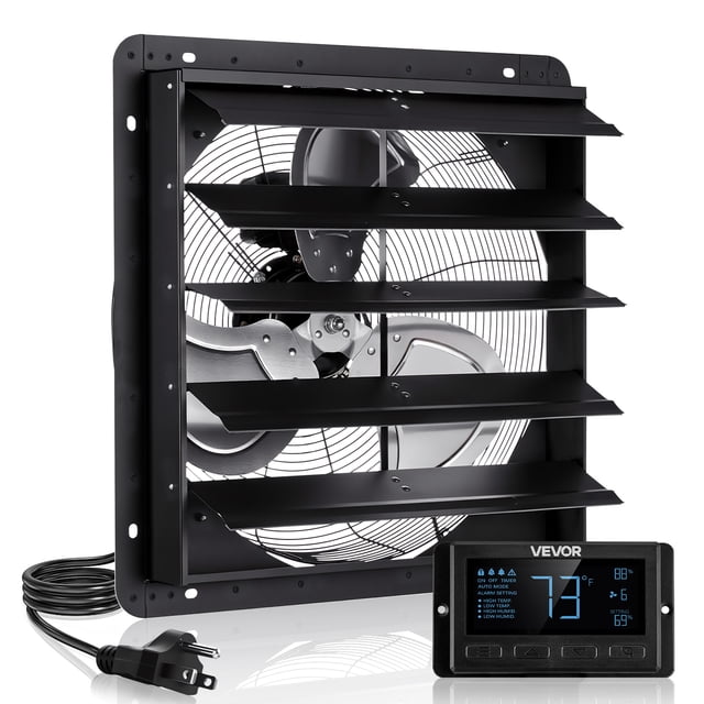 VEVOR 20 inch Shutter Exhaust Fan, Wall Mounted Attic Vent Fan with Smart Programming Variable Speed Temperature Control, 4800 CFM,EC Motor,Timer, Black