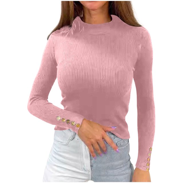 Pisexur Pull Col Roulé pour Femmes Couleur Unie Pulls Courts pour Femmes Tunique Pull Tricoté pour Femmes Décontracté Manches Longues Pulls d'Automne Pull Col Rond Hauts