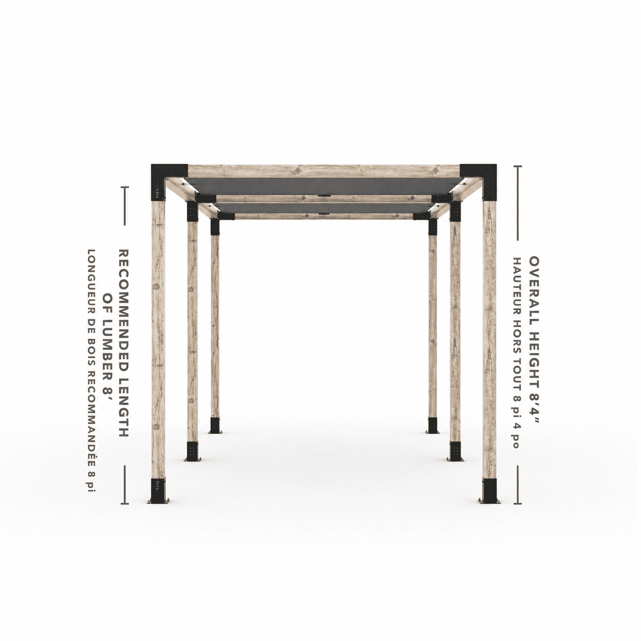 Toja 8' X 24' Double Pergola Kit With 2 Shade Sails For 4X4 Wood Posts